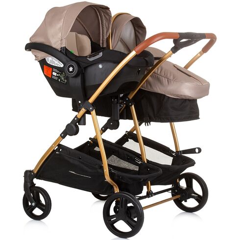 Carucior gemeni Chipolino Duo Smart 3 in 1 golden beige, Culoare: Crem, Model: gemeni - poza 11 - ExclusivMAG.ro