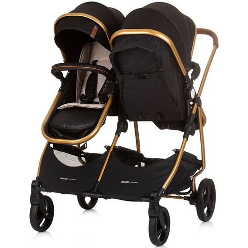 Carucior gemeni Chipolino Duo Smart 3 in 1 obsidian gold, Culoare: Negru/Auriu, Model: gemeni,poza 6