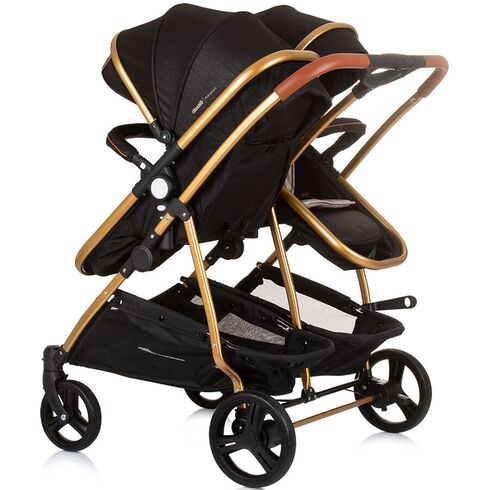 Carucior gemeni Chipolino Duo Smart 3 in 1 obsidian gold, Culoare: Negru/Auriu, Model: gemeni,poza 5