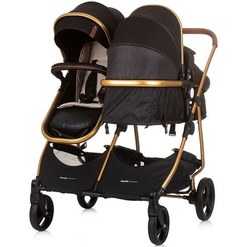 Carucior gemeni Chipolino Duo Smart 2 in 1 obsidian gold, Culoare: Negru/Auriu, Model: gemeni,poza 6