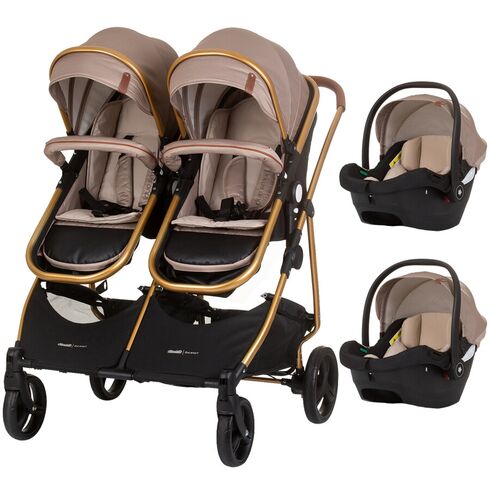 Carucior gemeni Chipolino Duo Smart 3 in 1 golden beige, Culoare: Crem, Model: gemeni  - ExclusivMAG.ro
