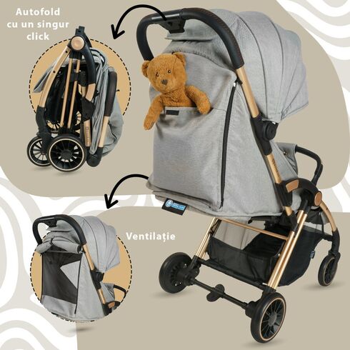 Carucior Sport AppeKids Upp, De la nastere la 22kg - Powder Grey, Culoare: Gri, Model: sport,poza 4  - ExclusivMAG.ro Carucior Sport AppeKids Upp, De la nastere la 22kg - Powder Grey, Culoare: Gri, Model: sport,poza 4