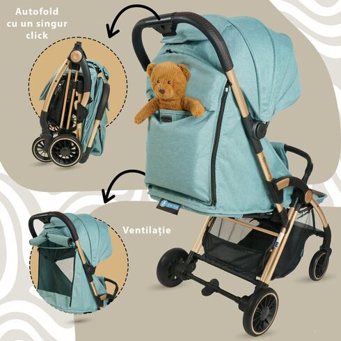 Carucior Sport AppeKids Upp, De la nastere la 22kg - River Green, Culoare: Turquoise, Model: sport,poza 4  - ExclusivMAG.ro Carucior Sport AppeKids Upp, De la nastere la 22kg - River Green, Culoare: Turquoise, Model: sport,poza 4