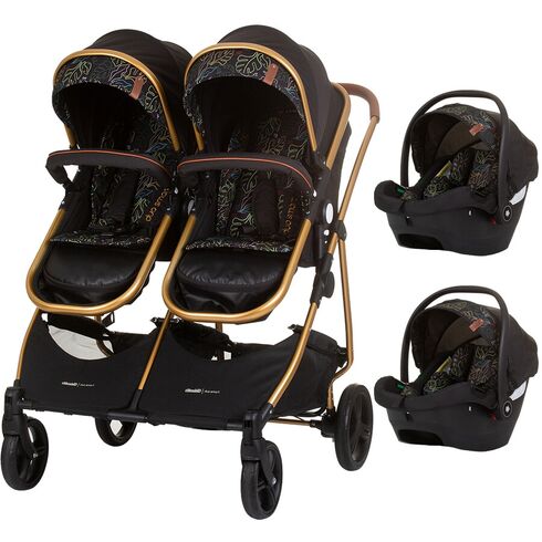 Carucior gemeni Chipolino Duo Smart 3 in 1 obsidian leaves, Culoare: Multicolor, Model: gemeni