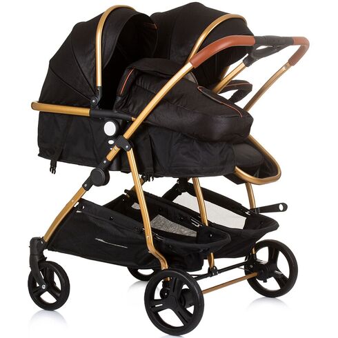 Carucior gemeni Chipolino Duo Smart 2 in 1 obsidian gold, Culoare: Negru/Auriu, Model: gemeni,poza 3