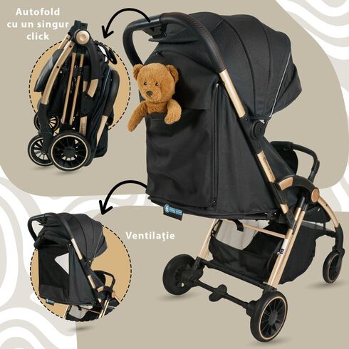 Carucior Sport AppeKids Upp, De la nastere la 22kg - Jet Black, Culoare: Negru, Model: sport,poza 4