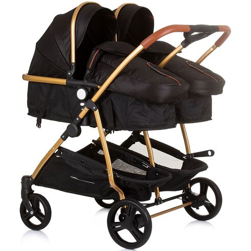 Carucior gemeni Chipolino Duo Smart 3 in 1 obsidian gold, Culoare: Negru/Auriu, Model: gemeni,poza 3