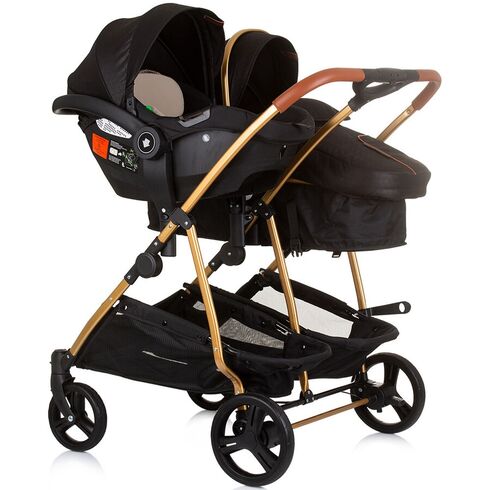 Carucior gemeni Chipolino Duo Smart 3 in 1 obsidian gold, Culoare: Negru/Auriu, Model: gemeni,poza 11