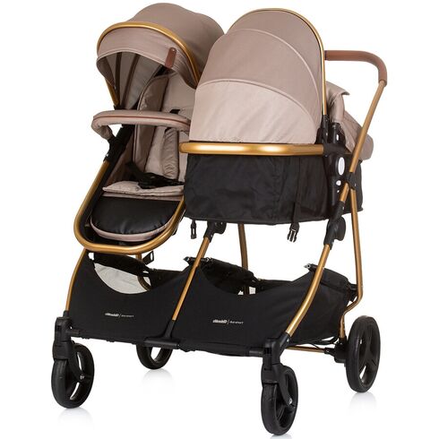 Carucior gemeni Chipolino Duo Smart 3 in 1 golden beige, Culoare: Crem, Model: gemeni - poza 7 - ExclusivMAG.ro