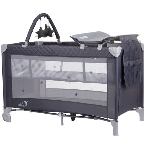 Patut pliabil cu saltea de infasat Chipolino Luna granite, Culoare: Gri/Negru, Dimensiuni: 120x60