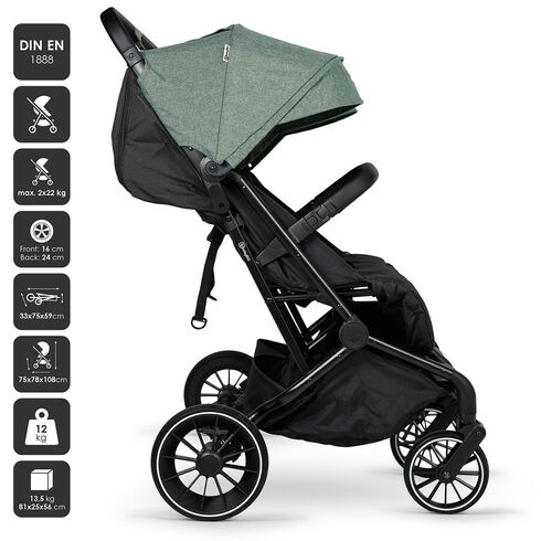 Carucior pliabil pentru gemeni BabyGo GoTwice, Green, Culoare: Verde, Model: gemeni,poza 2