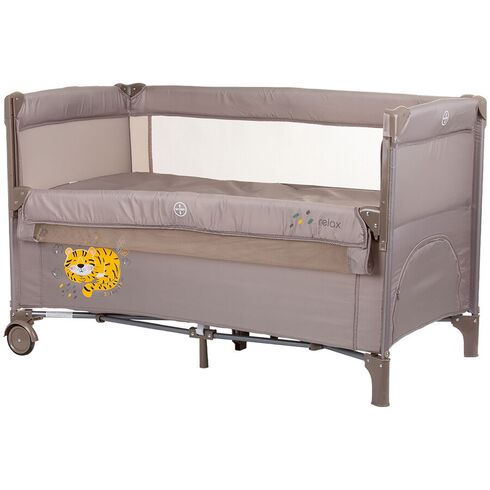 Patut pliabil Chipolino Relax macadamia tiger cu laterala culisanta, Culoare: Crem, Dimensiuni: 120x60