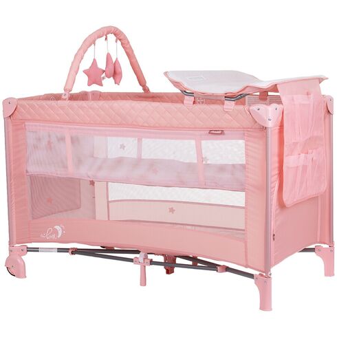 Patut pliabil cu saltea de infasat Chipolino Luna flamingo, Culoare: Roz, Dimensiuni: 120x60