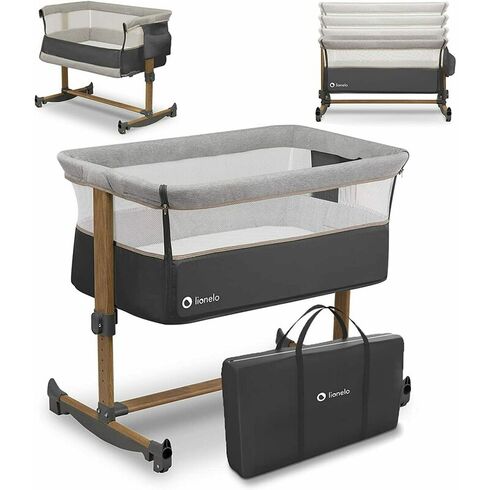 Patut Co-Sleeper cu balansare, Lionelo Leonie, Grey Sand, Culoare: Gri/Negru, Dimensiuni: 95x65,poza 2