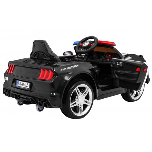 Masinuta electrica cu telecomanda GT Sport Police, roti EVA, scaun tapitat, putere 24V - Negru - poza 6 - ExclusivMAG.ro