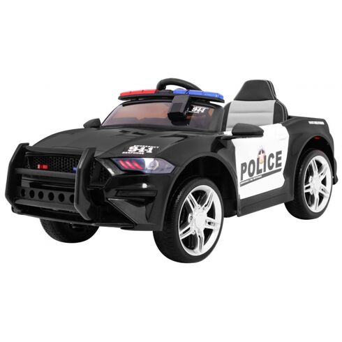 Masinuta electrica cu telecomanda GT Sport Police, roti EVA, scaun tapitat, putere 24V - Negru  - ExclusivMAG.ro