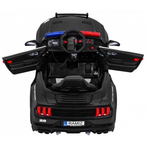 Masinuta electrica cu telecomanda GT Sport Police, roti EVA, scaun tapitat, putere 24V - Negru - poza 3 - ExclusivMAG.ro