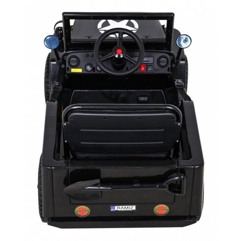 Masinuta electrica cu telecomanda Military Retro 4 X 4, roti EVA, scaun tapitat, putere 140W - Negru, Culoare: Negru, Capacitate acumulator: 12V,poza 7  - ExclusivMAG.ro Masinuta electrica cu telecomanda Military Retro 4 X 4, roti EVA, scaun tapitat, putere 140W - Negru, Culoare: Negru, Capacitate acumulator: 12V,poza 7