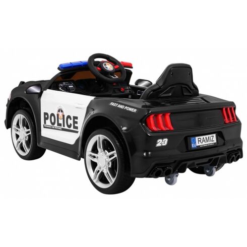Masinuta electrica cu telecomanda GT Sport Police, roti EVA, scaun tapitat, putere 24V - Negru - poza 10 - ExclusivMAG.ro