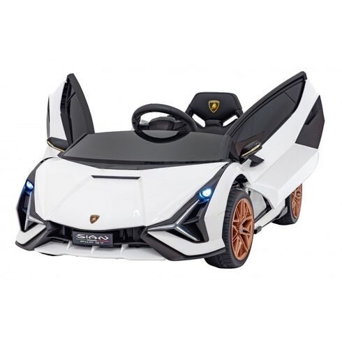 Masinuta electrica cu telecomanda LAMBORGHINI SIAN, roti EVA, scaun tapitat, putere 106W - Alb, Culoare: Alb, Capacitate acumulator: 12V