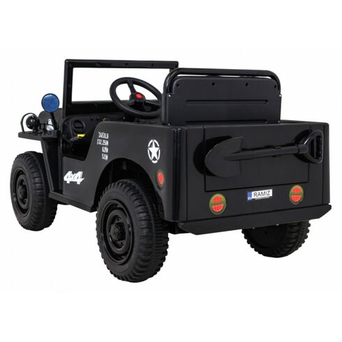 Masinuta electrica cu telecomanda Military Retro 4 X 4, roti EVA, scaun tapitat, putere 140W - Negru, Culoare: Negru, Capacitate acumulator: 12V,poza 5  - ExclusivMAG.ro Masinuta electrica cu telecomanda Military Retro 4 X 4, roti EVA, scaun tapitat, putere 140W - Negru, Culoare: Negru, Capacitate acumulator: 12V,poza 5