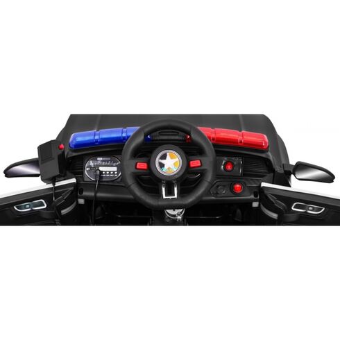 Masinuta electrica cu telecomanda GT Sport Police, roti EVA, scaun tapitat, putere 24V - Negru - poza 5 - ExclusivMAG.ro