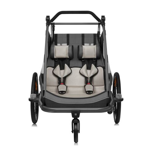 Carucior si remorca de bicicleta, Lionelo, Cama, Multifunctional, Pentru 1 sau 2 copii, Cu sistem de absorbtie a socurilor SIQ, Geamuri cu protectie solara, Negru, Culoare: Negru, Model: gemeni,poza 4