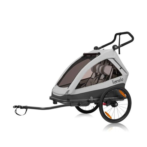 Carucior si remorca de bicicleta, Lionelo, Cama, Multifunctional, Pentru 1 sau 2 copii, Cu sistem de absorbtie a socurilor SIQ, Geamuri cu protectie solara, Gri, Culoare: Gri, Model: gemeni,poza 2