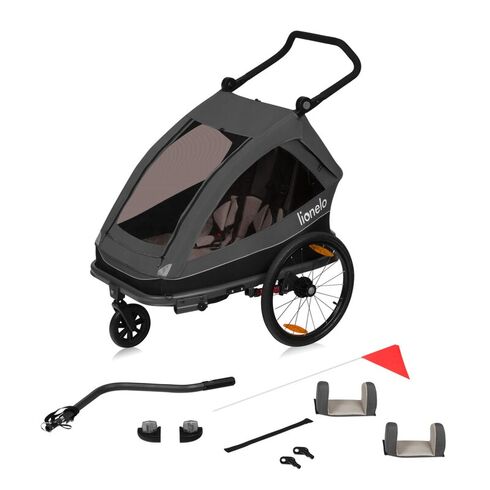 Carucior si remorca de bicicleta, Lionelo, Cama, Multifunctional, Pentru 1 sau 2 copii, Cu sistem de absorbtie a socurilor SIQ, Geamuri cu protectie solara, Negru, Culoare: Negru, Model: gemeni,poza 3