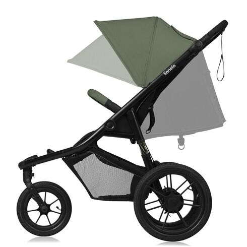 Carucior sport, Lionelo, Azura, Cu 3 roti, Cu baldachin XXL impermeabil, Pliere compacta, Pana la 22 kg, 6-48 luni, Verde, Culoare: Verde, Model: sport,poza 5