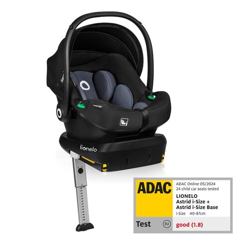 Scoica auto, Lionelo, i-Size Astrid, Include baza Isofix, 0-13 Kg, 40-87 cm, Testat ADAC, R129, Negru/Gri