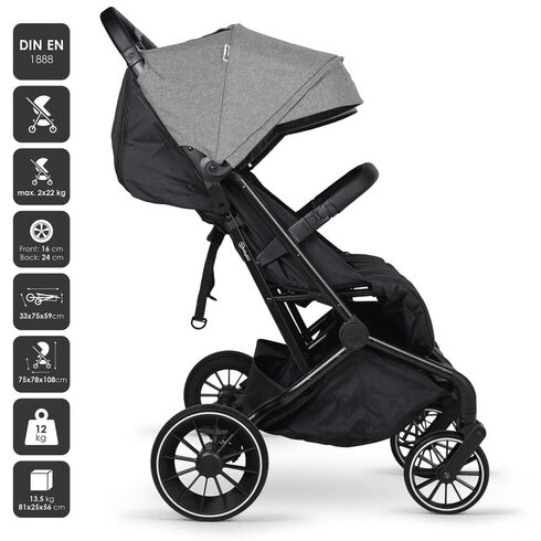 Carucior pliabil pentru gemeni BabyGo GoTwice, Grey, Culoare: Gri/Negru, Model: gemeni,poza 2  - ExclusivMAG.ro Carucior pliabil pentru gemeni BabyGo GoTwice, Grey, Culoare: Gri/Negru, Model: gemeni,poza 2