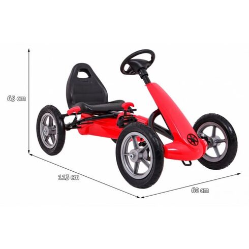 Kart cu pedale si roti gonflabile, varsta 3 ani+, 113x60x65 cm, Gokart STAR - Rosu, Culoare: Rosu,poza 6