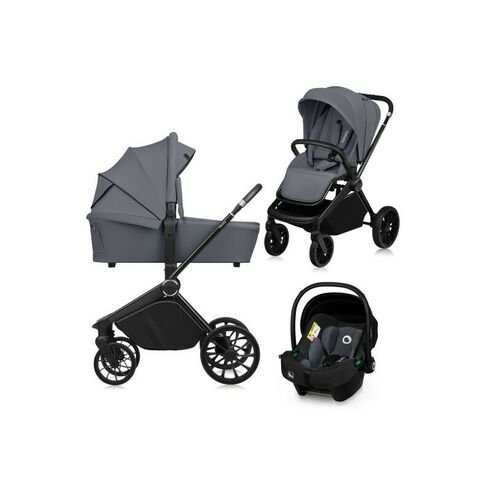 Carucior 3 in 1, Lionelo, Mika Plus, Pana la 22 kg, ECE R129, Gri, Culoare: Gri, Model: 3 in 1