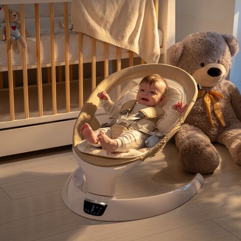 Leagan electric pentru bebelusi, cu spatar reglabil si senzor de miscare, AppeKids Evoque - Bubble Beige, Culoare: Crem,poza 5