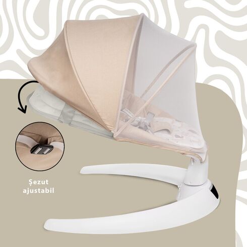 Leagan electric pentru bebelusi, cu spatar reglabil si senzor de miscare, AppeKids Evoque - Bubble Beige, Culoare: Crem,poza 3