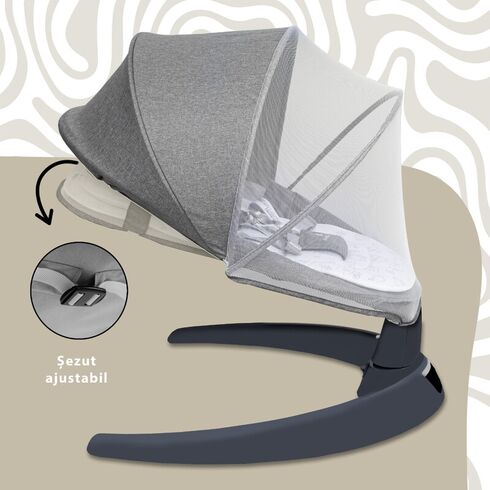 Leagan electric pentru bebelusi, cu spatar reglabil si senzor de miscare, AppeKids Evoque - Powder Grey, Culoare: Gri,poza 3