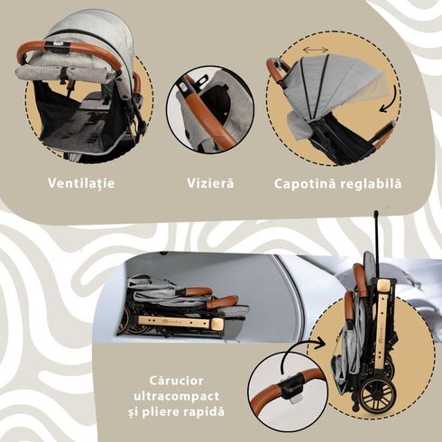 Carucior Sport AppeKids Travel, Ultracompact, Tip Troller - Grey, Culoare: Gri, Model: sport,poza 4  - ExclusivMAG.ro Carucior Sport AppeKids Travel, Ultracompact, Tip Troller - Grey, Culoare: Gri, Model: sport,poza 4