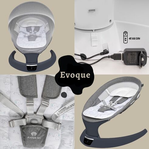 Leagan electric pentru bebelusi, cu spatar reglabil si senzor de miscare, AppeKids Evoque - Powder Grey, Culoare: Gri,poza 4