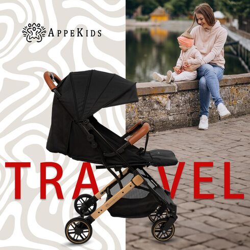 Carucior Sport AppeKids Travel, Ultracompact, Tip Troller - Black, Culoare: Negru, Model: sport,poza 6  - ExclusivMAG.ro Carucior Sport AppeKids Travel, Ultracompact, Tip Troller - Black, Culoare: Negru, Model: sport,poza 6