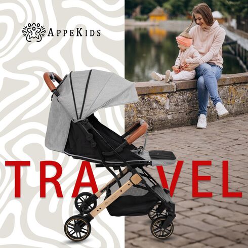 Carucior Sport AppeKids Travel, Ultracompact, Tip Troller - Grey, Culoare: Gri, Model: sport,poza 6  - ExclusivMAG.ro Carucior Sport AppeKids Travel, Ultracompact, Tip Troller - Grey, Culoare: Gri, Model: sport,poza 6