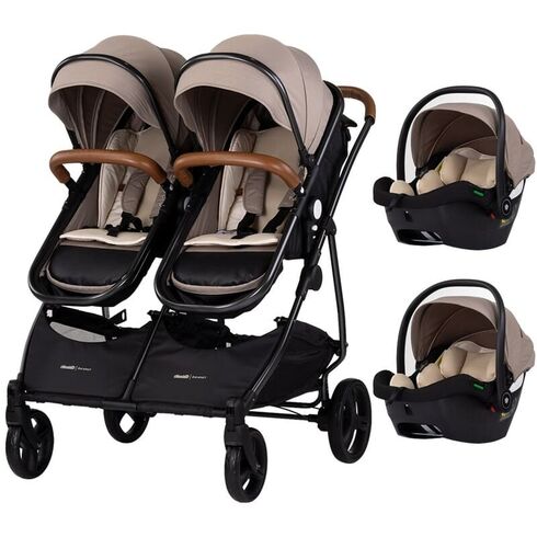 Carucior gemeni Chipolino Duo Smart 3 in 1 tiramisu, Culoare: Crem, Model: gemeni