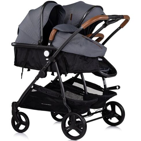 Carucior gemeni Chipolino Duo Smart 3 in 1 cloud, Culoare: Gri/Negru, Model: gemeni,poza 3