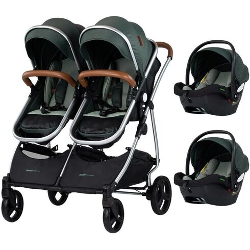 Carucior gemeni Chipolino Duo Smart 3 in 1 basil, Culoare: Verde, Model: gemeni