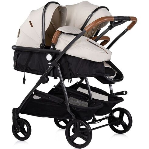 Carucior gemeni Chipolino Duo Smart 2 in 1 biscotta, Culoare: Gri deschis, Model: gemeni,poza 2