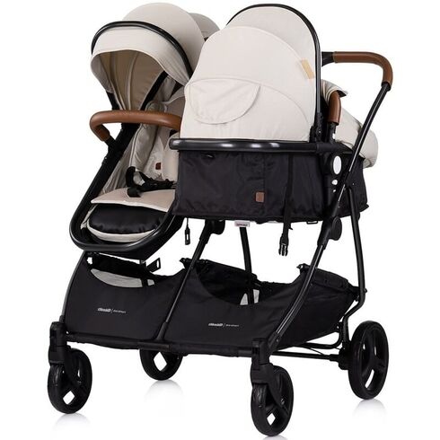 Carucior gemeni Chipolino Duo Smart 2 in 1 biscotta, Culoare: Gri deschis, Model: gemeni,poza 5