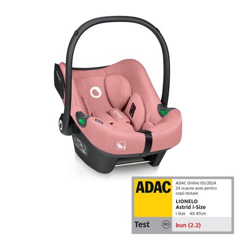 Scoica auto, Lionelo, i-Size Astrid, 0-13 Kg, 40-87 cm, Testat ADAC, Conform cu standardul european de securitate R129, Roz, Culoare: Roz, Grupa: 0-13kg (0 luni - 12 luni)