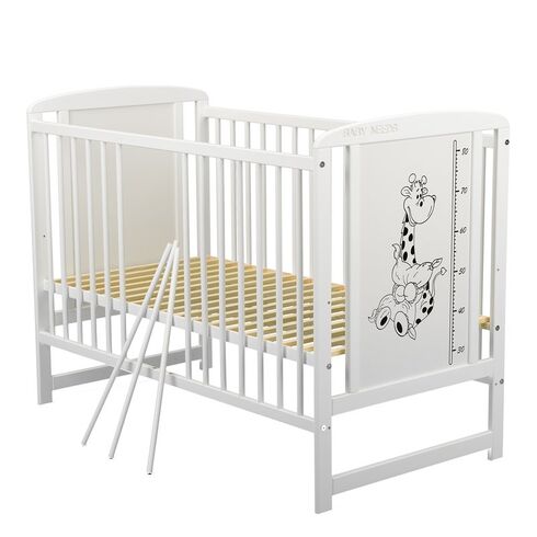 Patut din lemn BabyNeeds Timmi Girafa 120x60 cm, cu laterala culisanta, Alb + Saltea 10 cm,poza 6