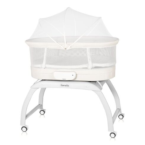 Patut balansoar, Lionelo, Coral, Cu landou ergonomic detasabil, Panou tactil sau telecomanda, 0-9 kg, Alb