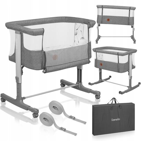 Patut co-sleeper, Lionelo, Aurora, 3 in 1, Cu leganare si setare unghiulara, Pana la 9 kg, 0 luni+, Gri, Culoare: Gri, Dimensiuni: 80x50,poza 10